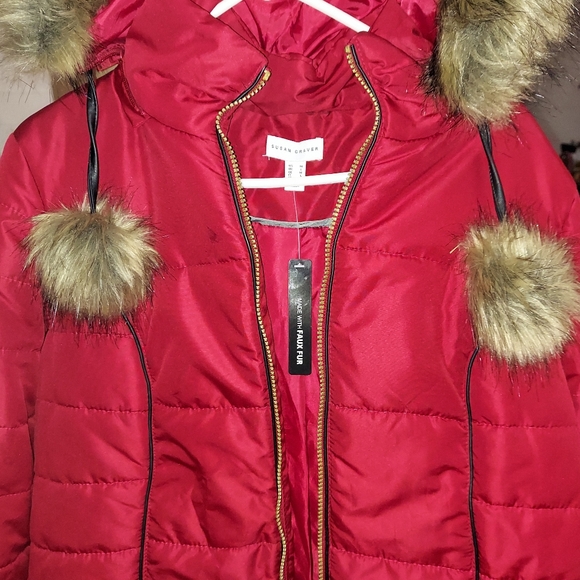 Susan Graver Faux Fur coat, Red, Med - Picture 1 of 3